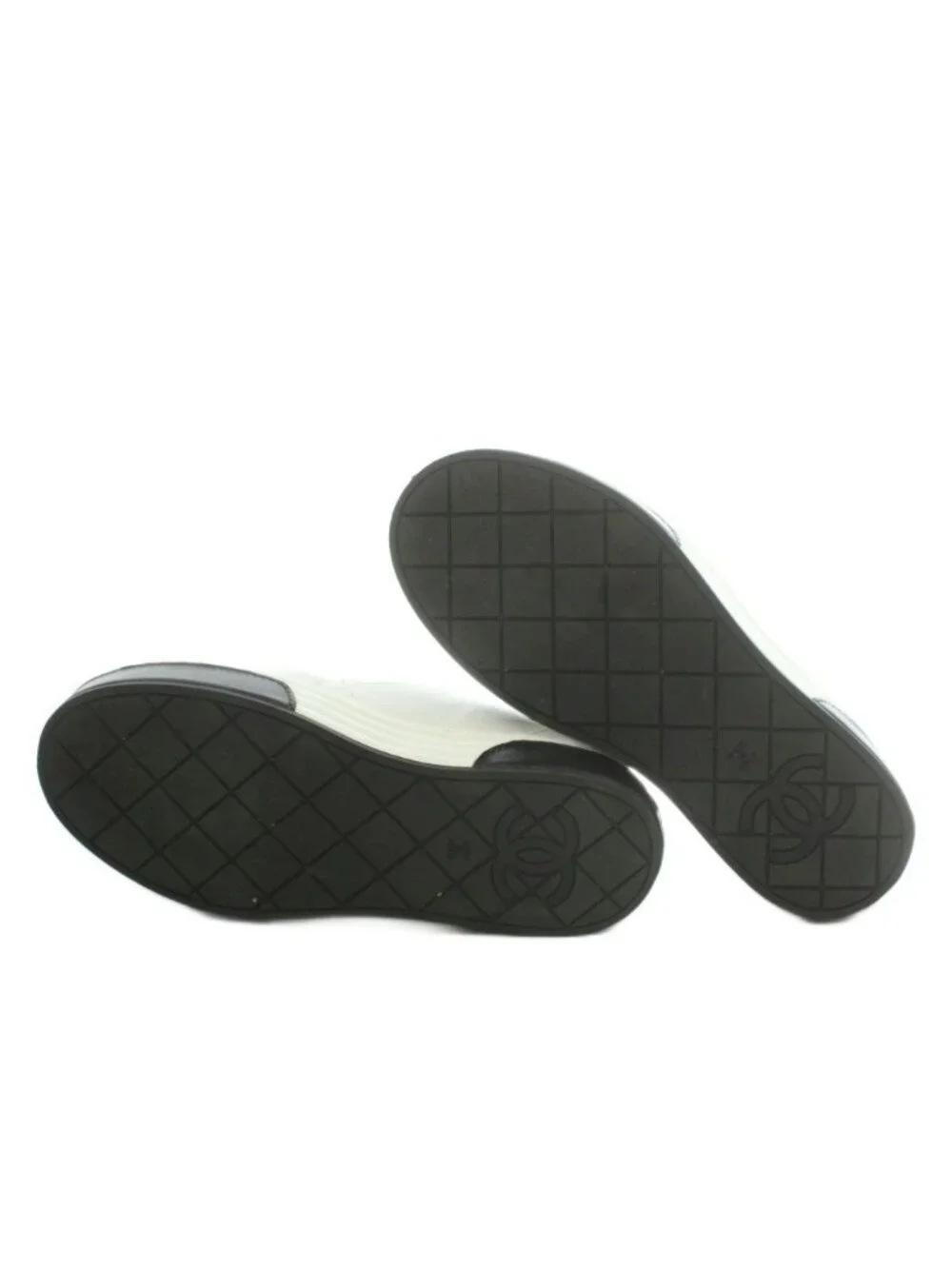 Chanel CC Logo Quilted Leather Slip on Shoes Thick Sole Switch Bicolor White 36